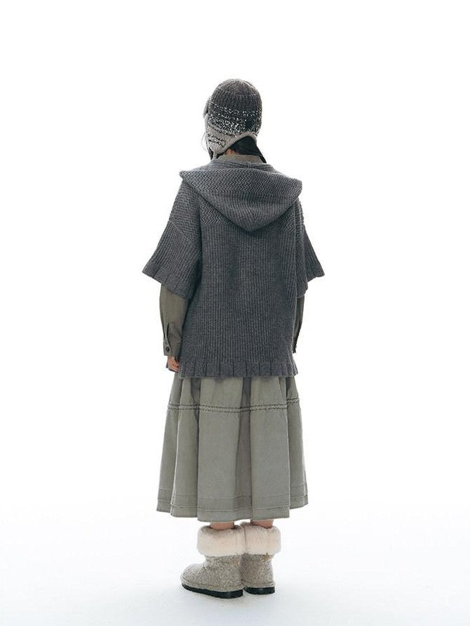 NAPSNAPS Hooded Toggle Cable Knit Chunky Pocket Women&