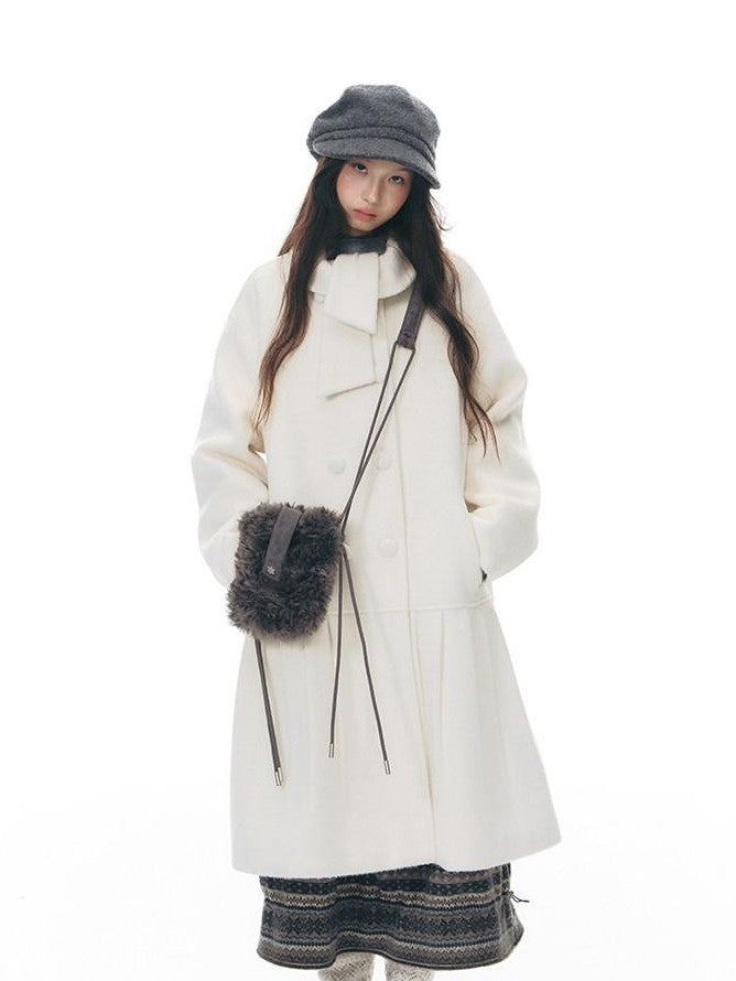 NAPSNAPS Ivory Bow Double Breasted Cowl Collar Padded Women&