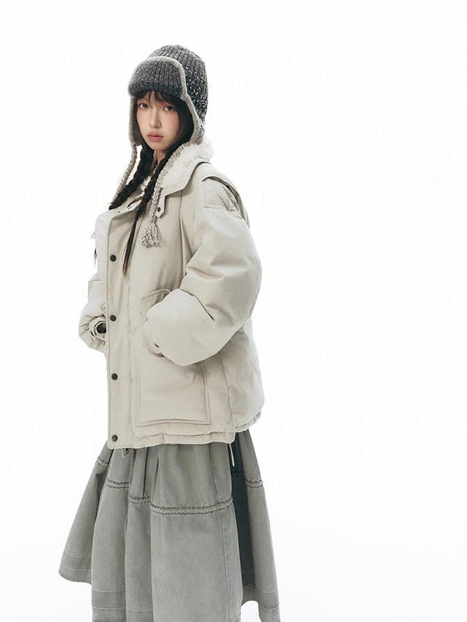 NAPSNAPS Khaki Large Pocket Fur Collar Workwear Women&