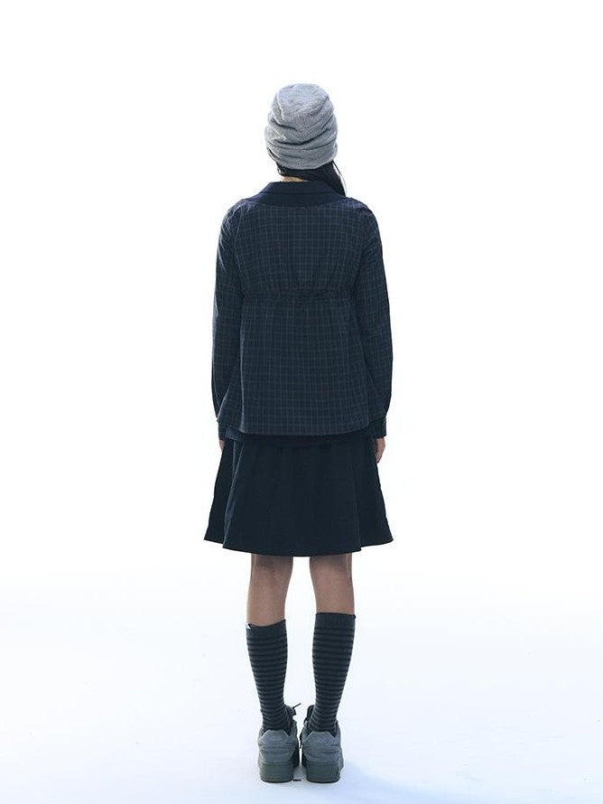 NAPSNAPS Knit Plaid Patchwork Faux Two Piece Doll Collar Women&