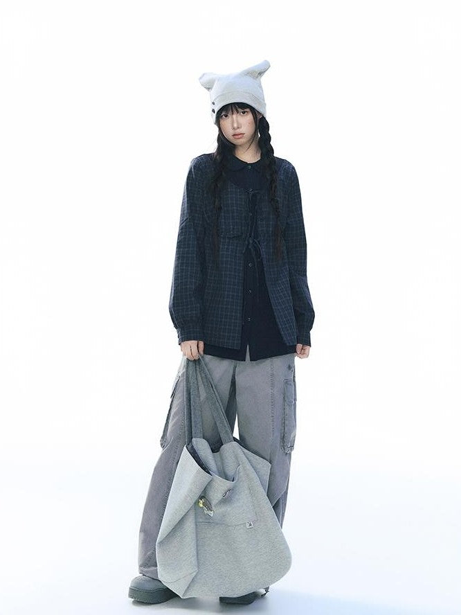 NAPSNAPS Knit Plaid Patchwork Faux Two Piece Doll Collar Women&