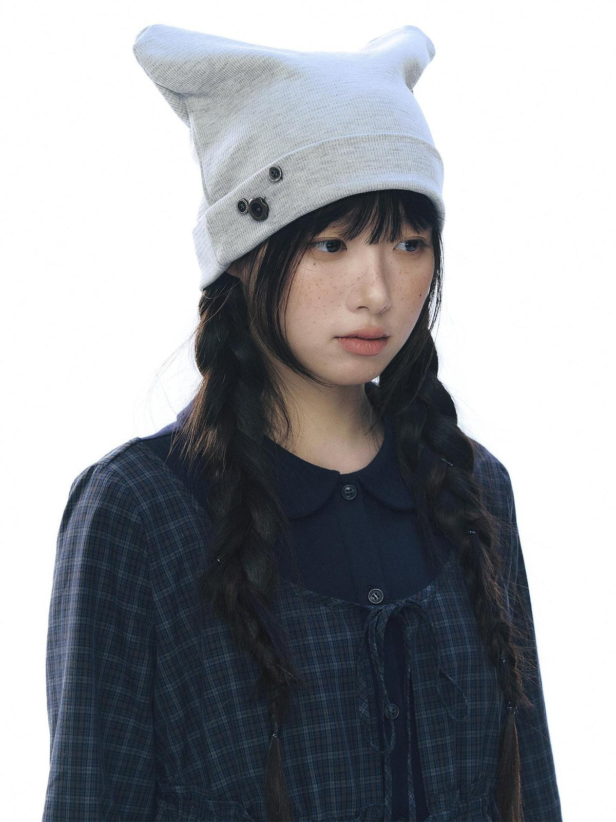 NAPSNAPS Knit Plaid Patchwork Faux Two Piece Doll Collar Women&
