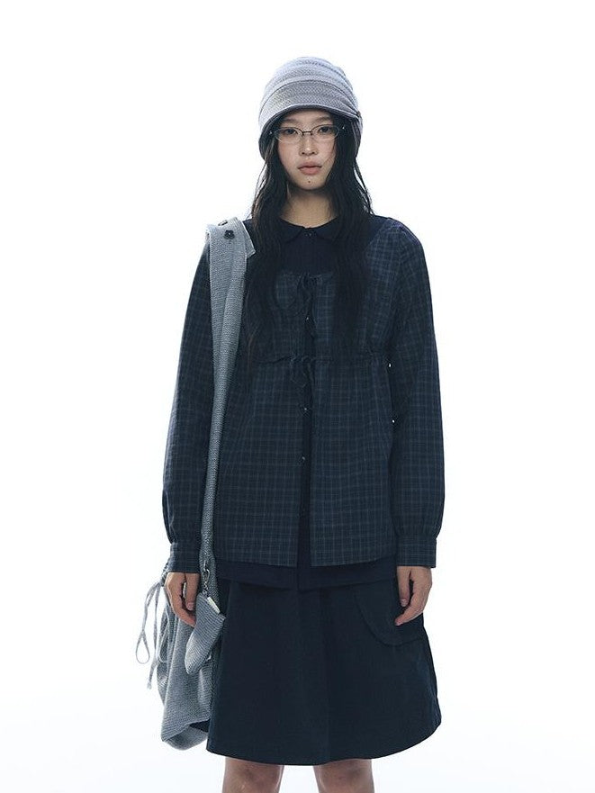 NAPSNAPS Knit Plaid Patchwork Faux Two Piece Doll Collar Women&
