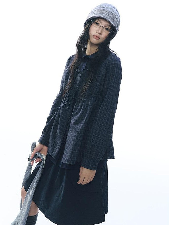NAPSNAPS Knit Plaid Patchwork Faux Two Piece Doll Collar Women&