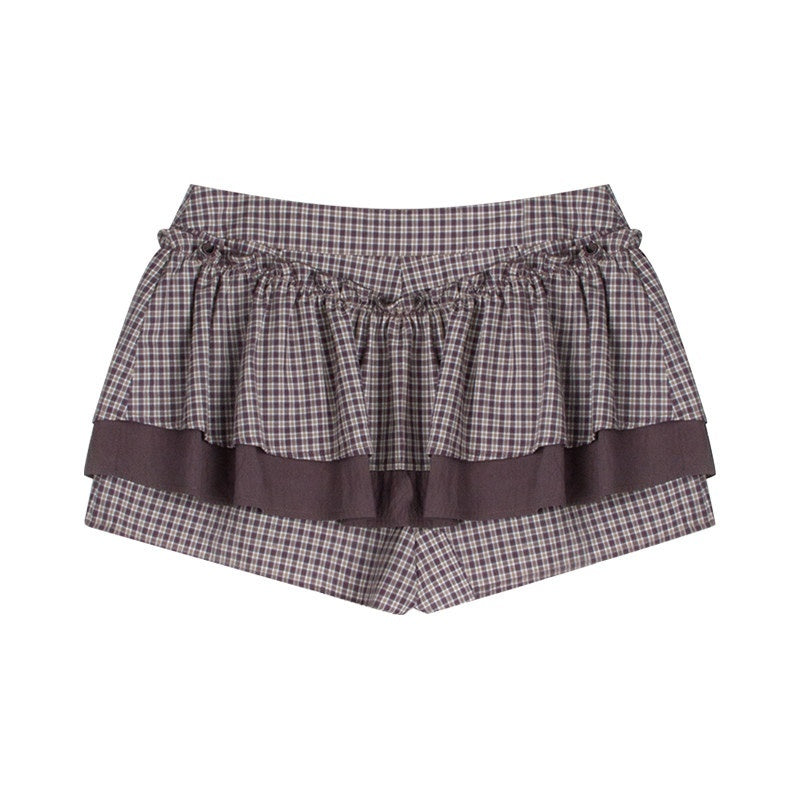 NAPSNAPS_Lace_Splice_Plaid_Double_Layer_A_Line_Shirred_Women&