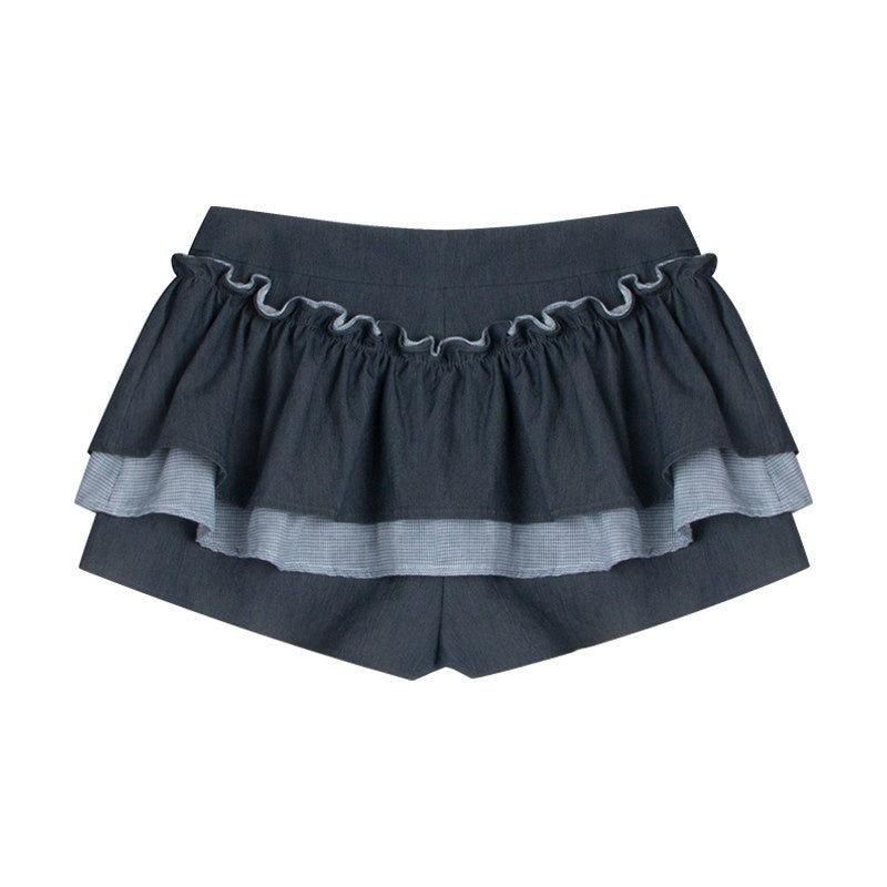NAPSNAPS_Lace_Splice_Plaid_Double_Layer_A_Line_Shirred_Women&