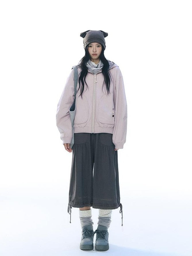 NAPSNAPS Lace Spliced Wide Leg Elastic Waist Cotton Women&