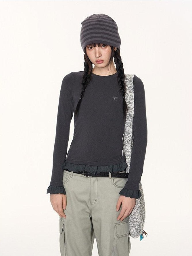 NAPSNAPS Lace Trim Embroidered Cross Women&