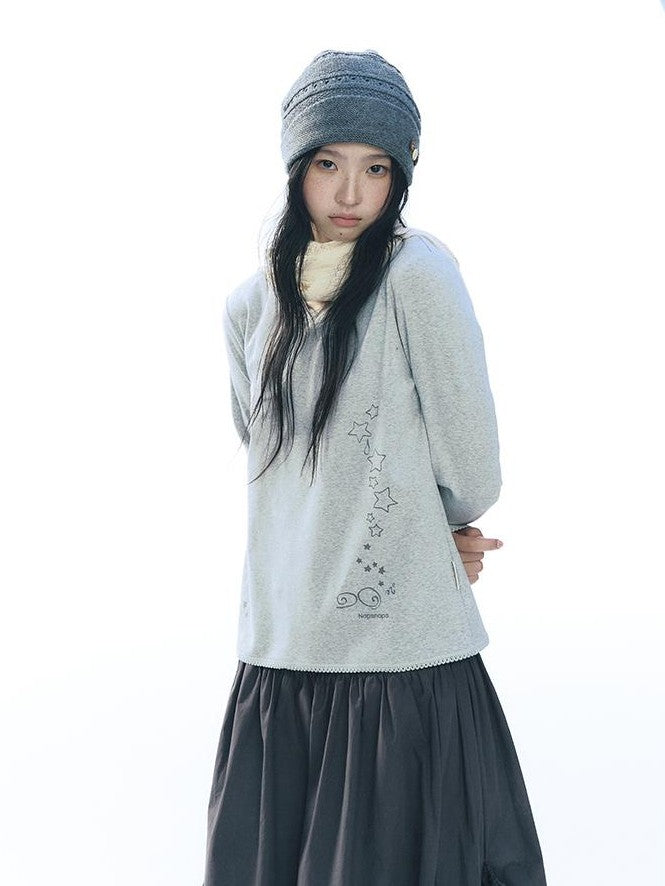 NAPSNAPS Lace V-neck Print Knit Women&