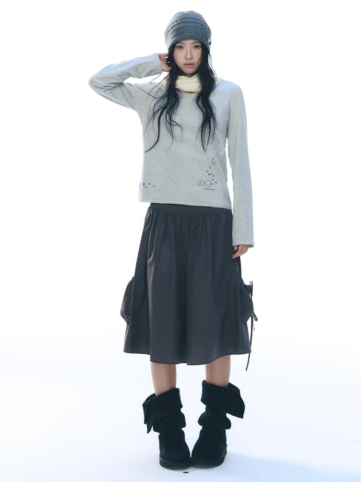 NAPSNAPS Lace V-neck Print Knit Women&