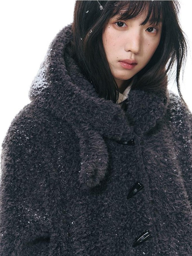 NAPSNAPS Lamb Fleece Hooded Toggle Detachable Oversized Women&
