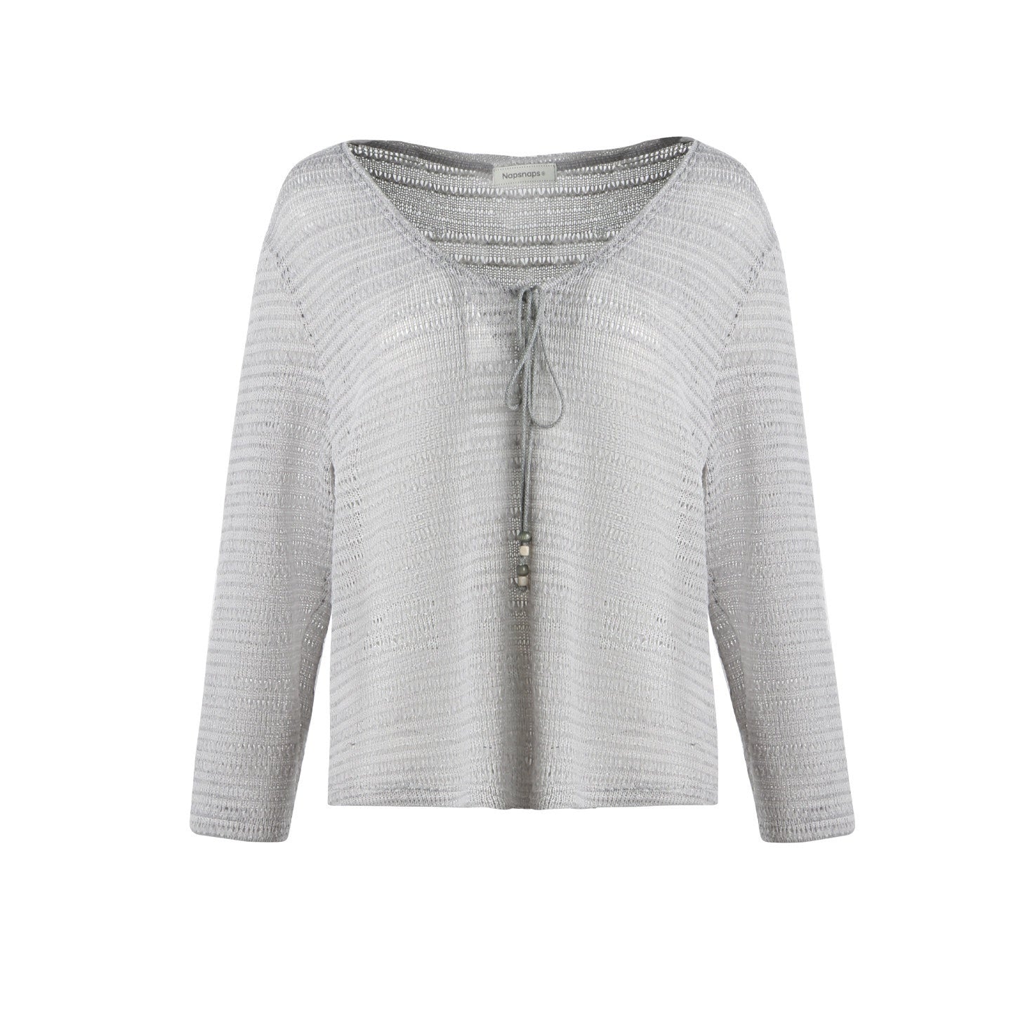 NAPSNAPS_Light_Gray_Openwork_V-neck_Knit_Women&