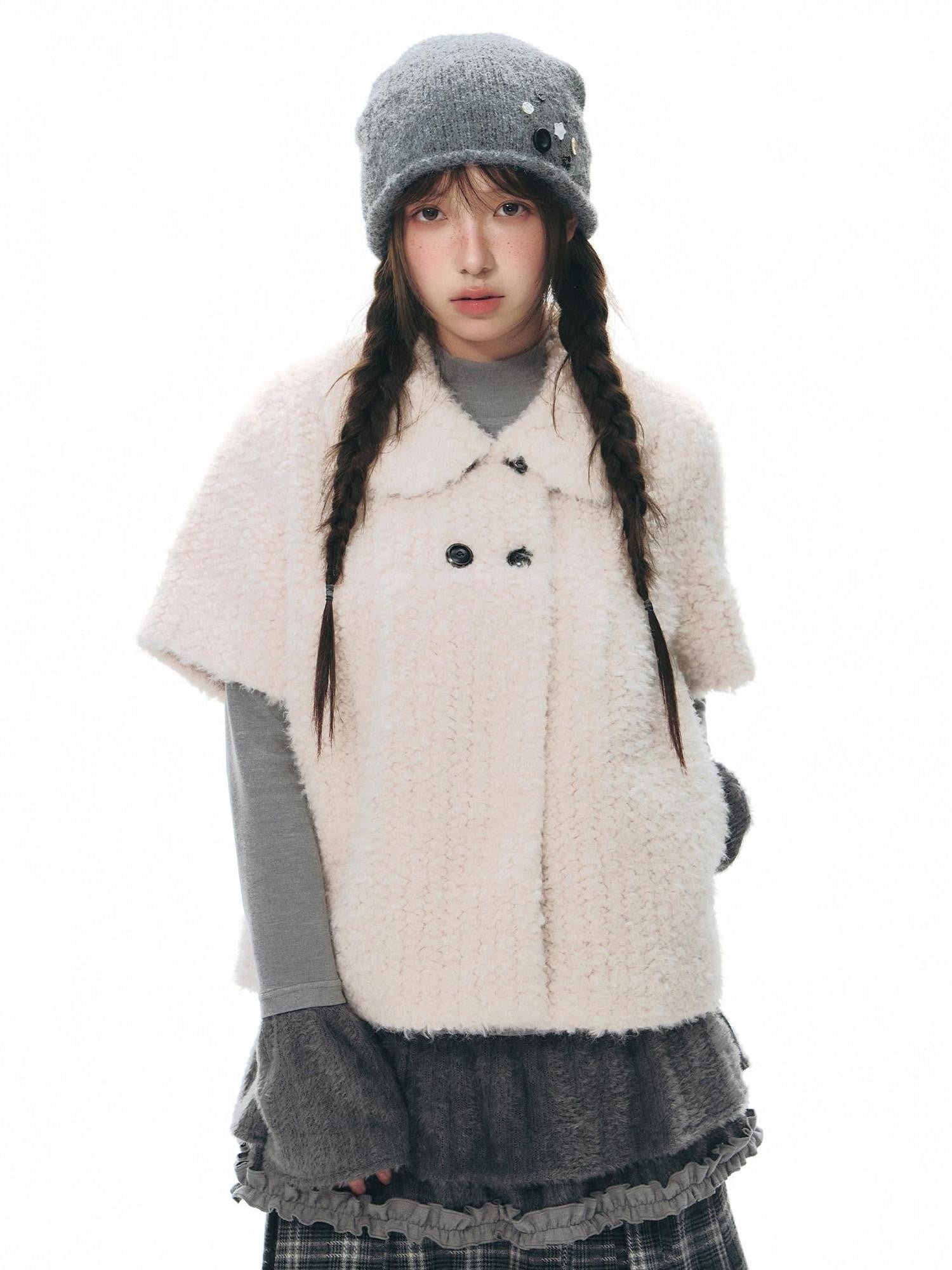 NAPSNAPS Light Gray Rolled Brim Handmade Button High Top Women&