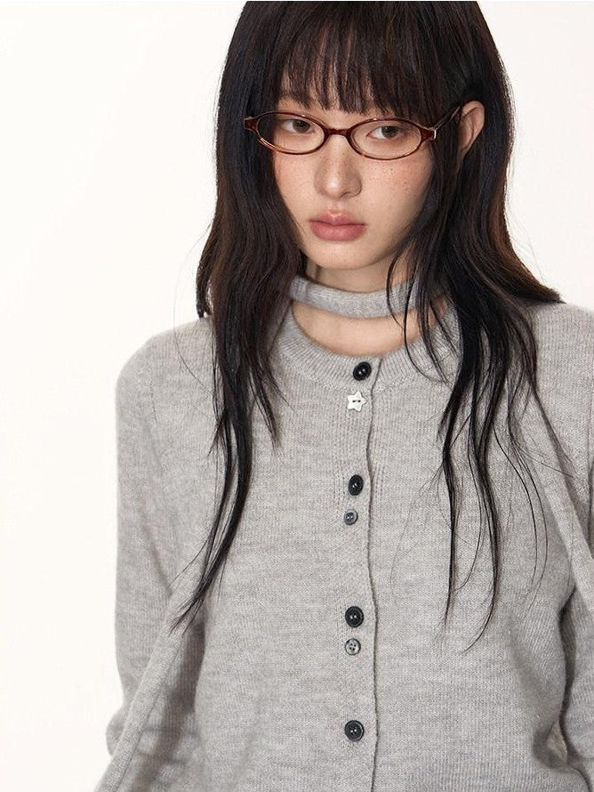 NAPSNAPS Light Grey Button Tie Knit Crewneck Women&