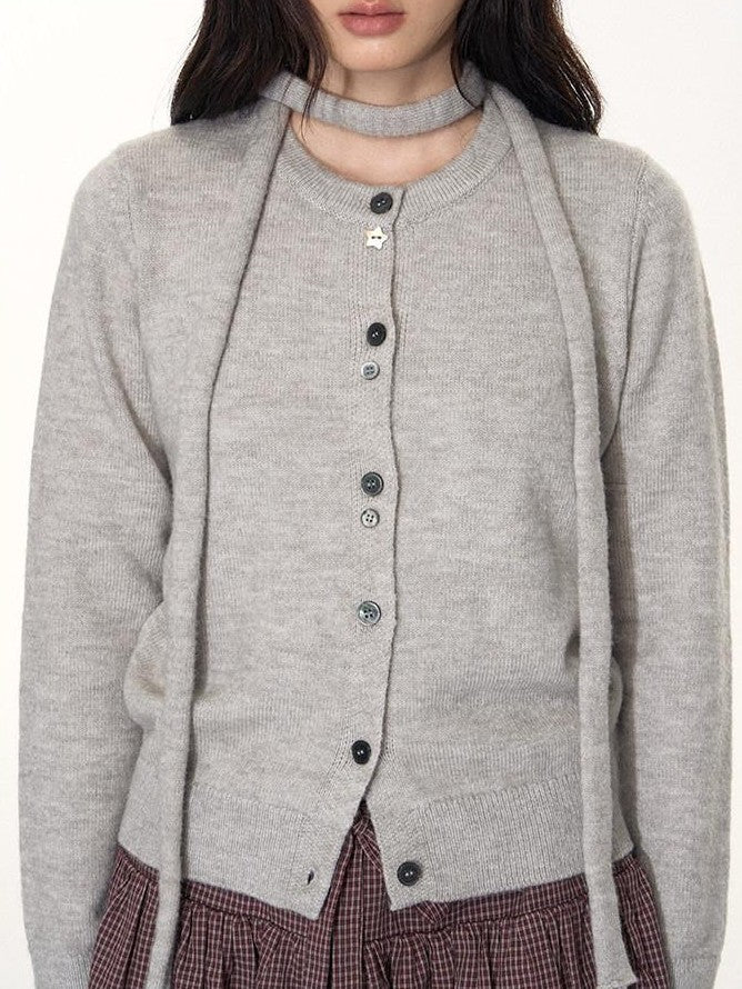 NAPSNAPS Light Grey Button Tie Knit Crewneck Women&