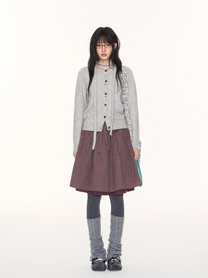 NAPSNAPS Light Grey Button Tie Knit Crewneck Women&