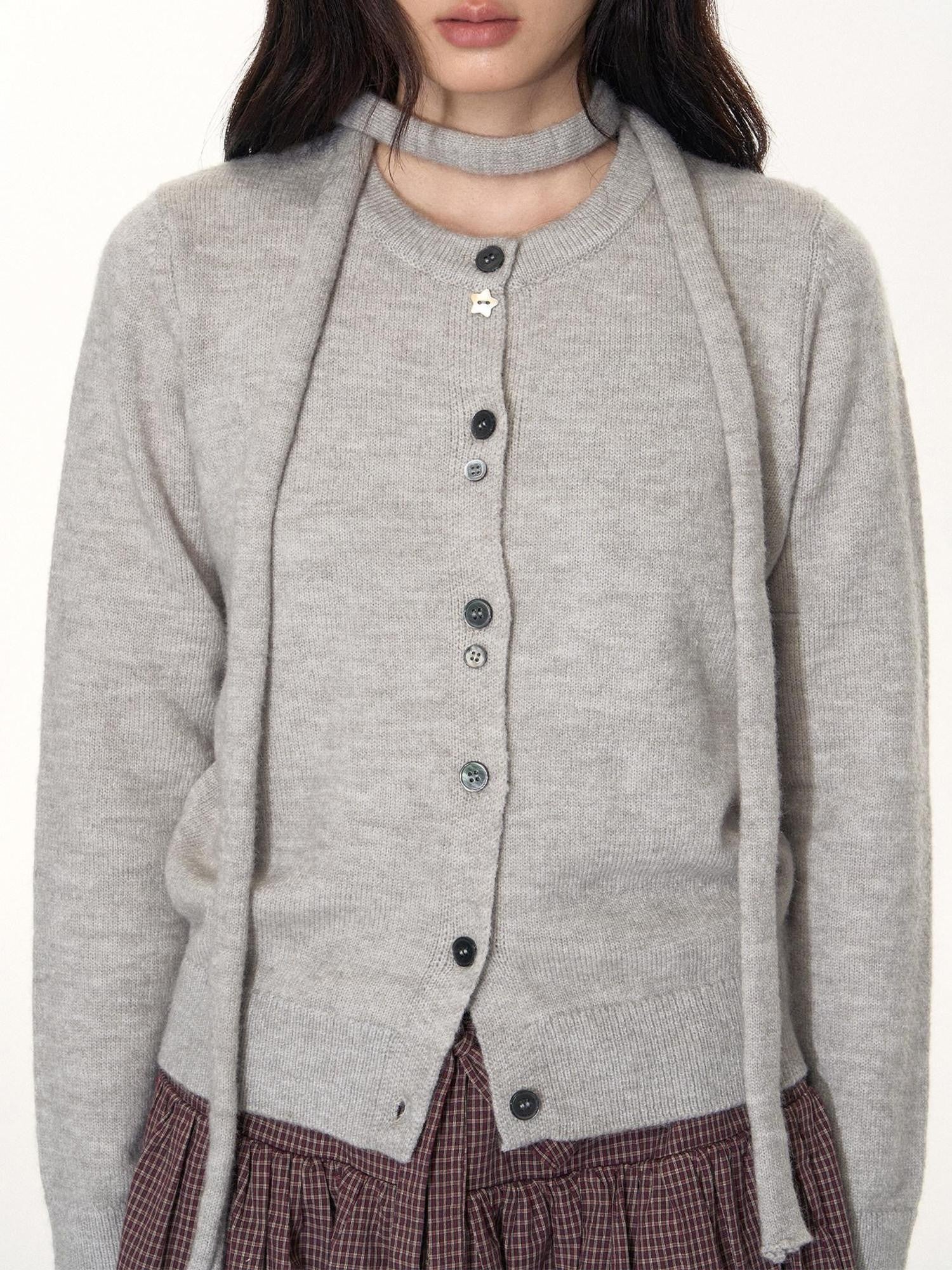 NAPSNAPS Light Grey Button Tie Knit Crewneck Women&