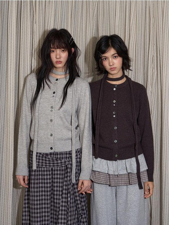 NAPSNAPS Light Grey Button Tie Knit Crewneck Women&