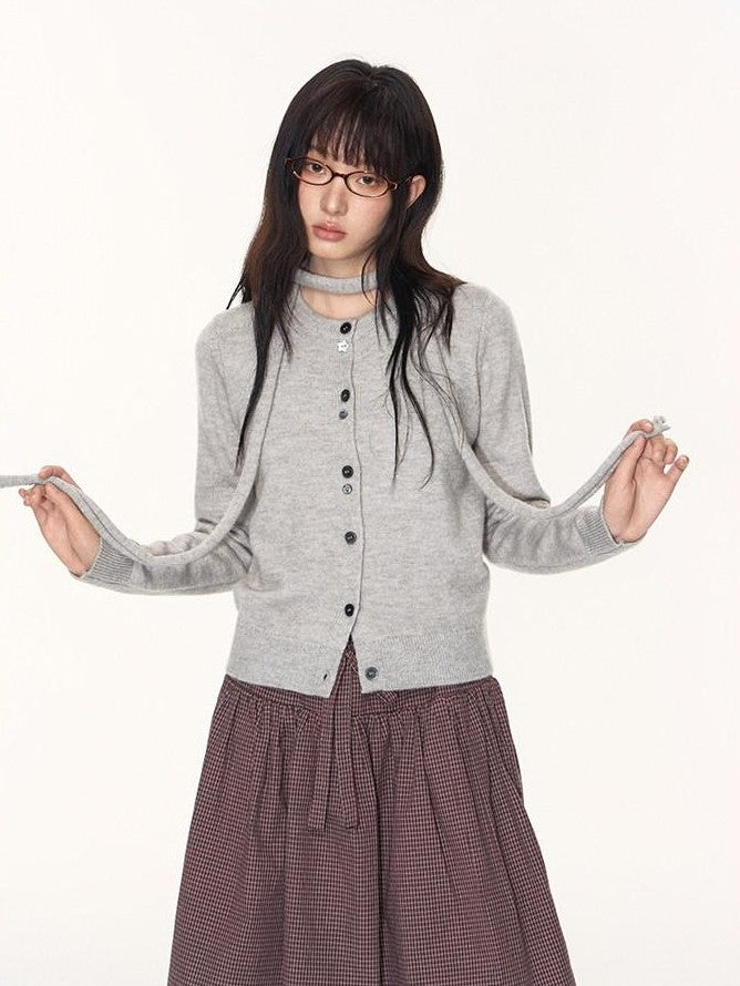 NAPSNAPS Light Grey Button Tie Knit Crewneck Women&