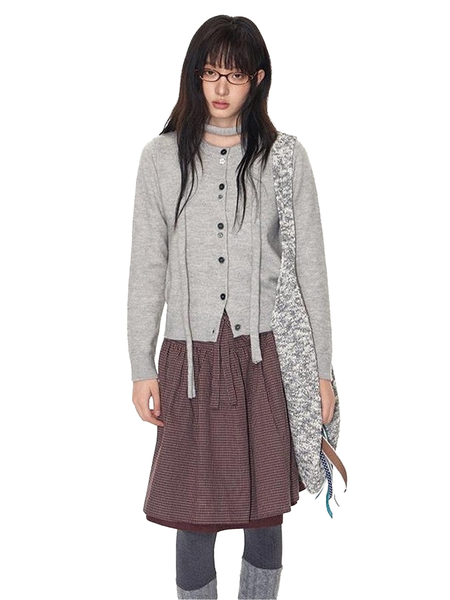 NAPSNAPS Light Grey Button Tie Knit Crewneck Women&