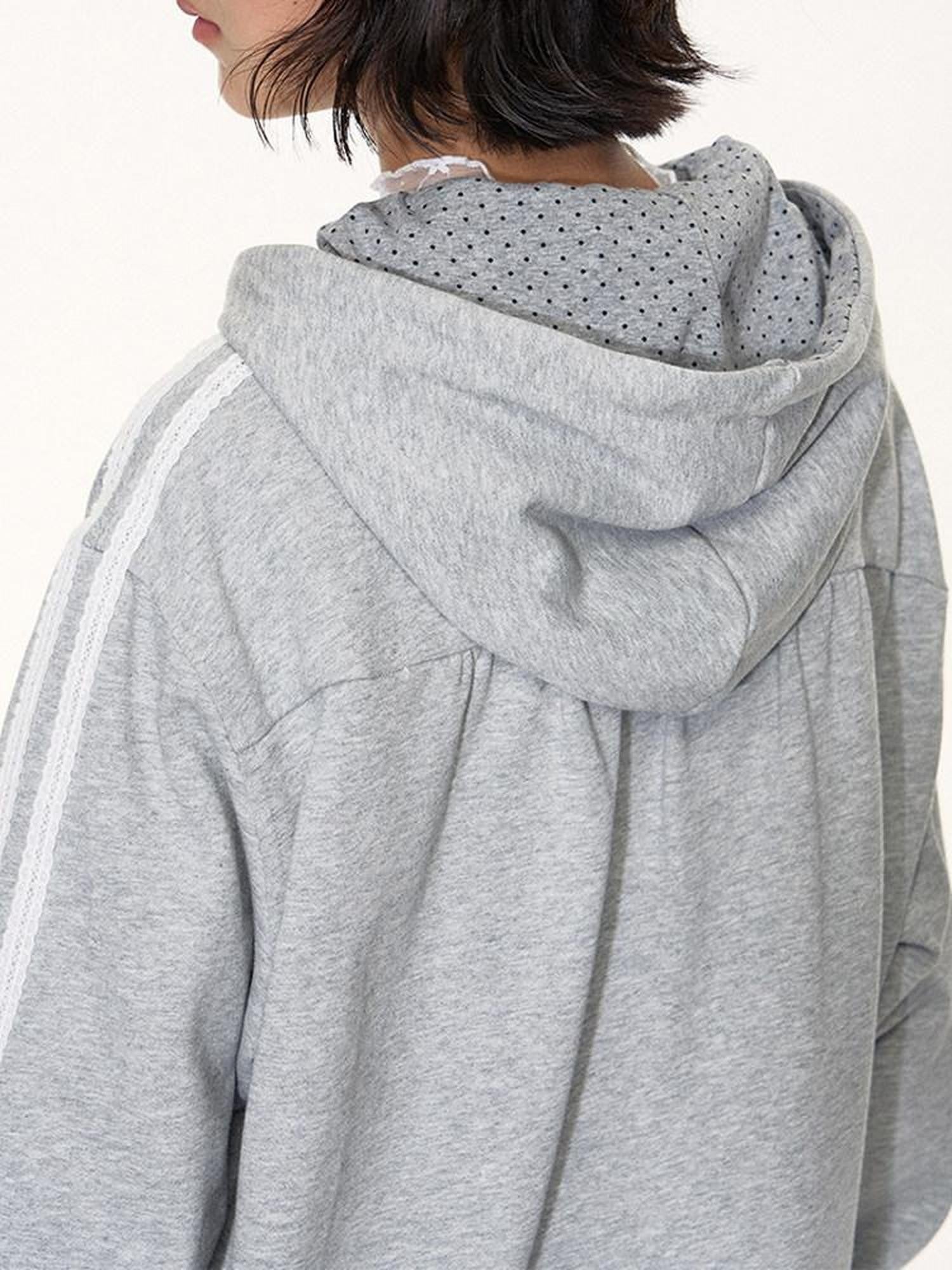 NAPSNAPS Light Heather Gray Lace Ribbon Bow Patchwork Women&