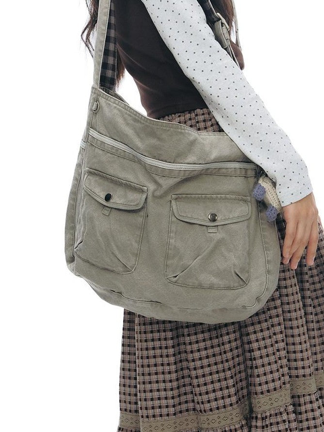 NAPSNAPS Linen Gray Patchwork Vintage Workwear Women&