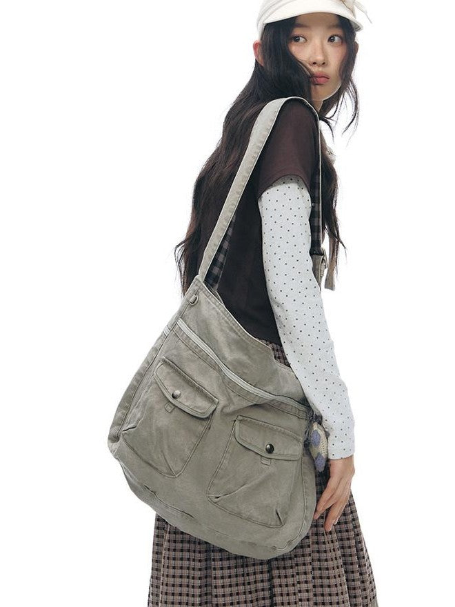 NAPSNAPS Linen Gray Patchwork Vintage Workwear Women&