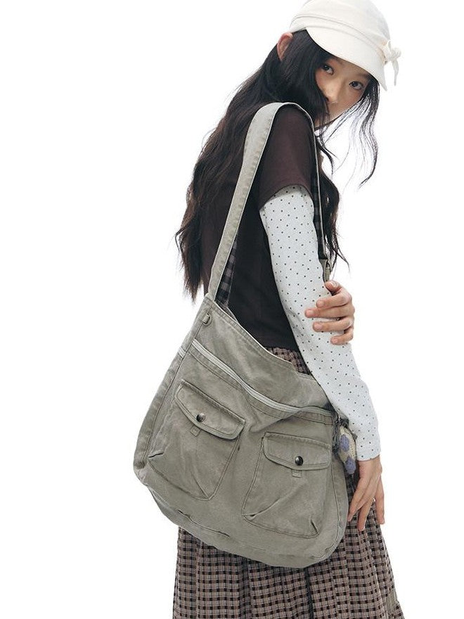 NAPSNAPS Linen Gray Patchwork Vintage Workwear Women&