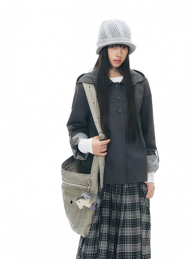 NAPSNAPS Linen Gray Patchwork Vintage Workwear Women&
