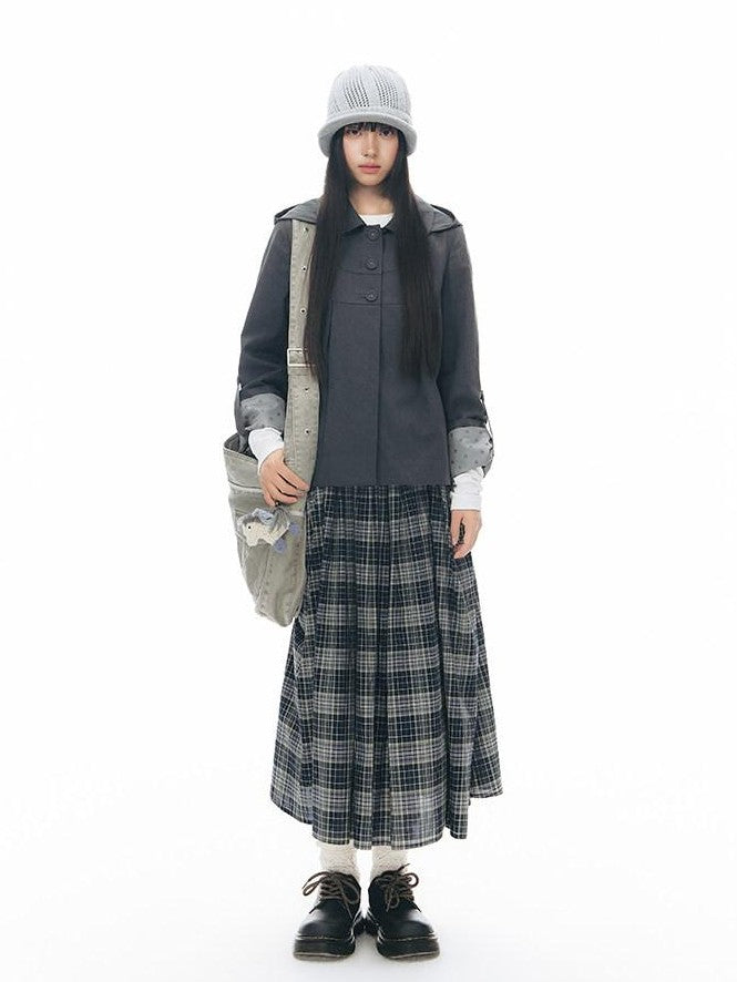 NAPSNAPS Linen Gray Patchwork Vintage Workwear Women&