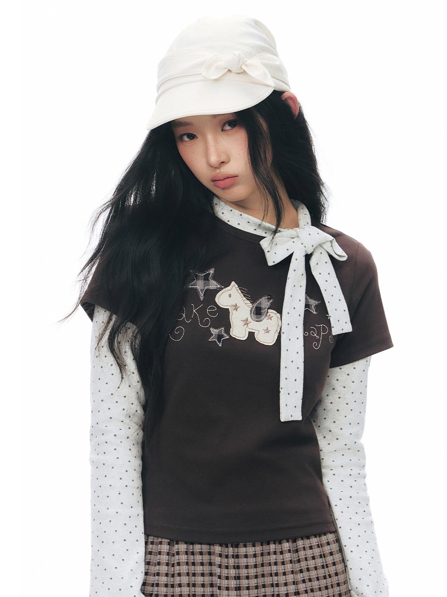 NAPSNAPS Little Horse Applique Embroidery Slim Fit Women&