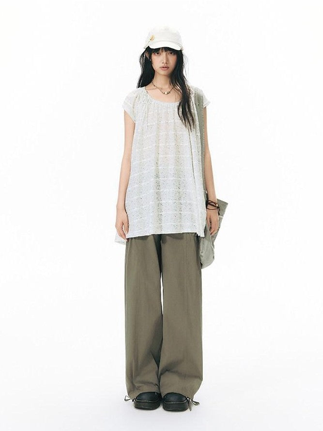 NAPSNAPS Low Rise Patchwork Breathable Pockets Wide Leg Women&