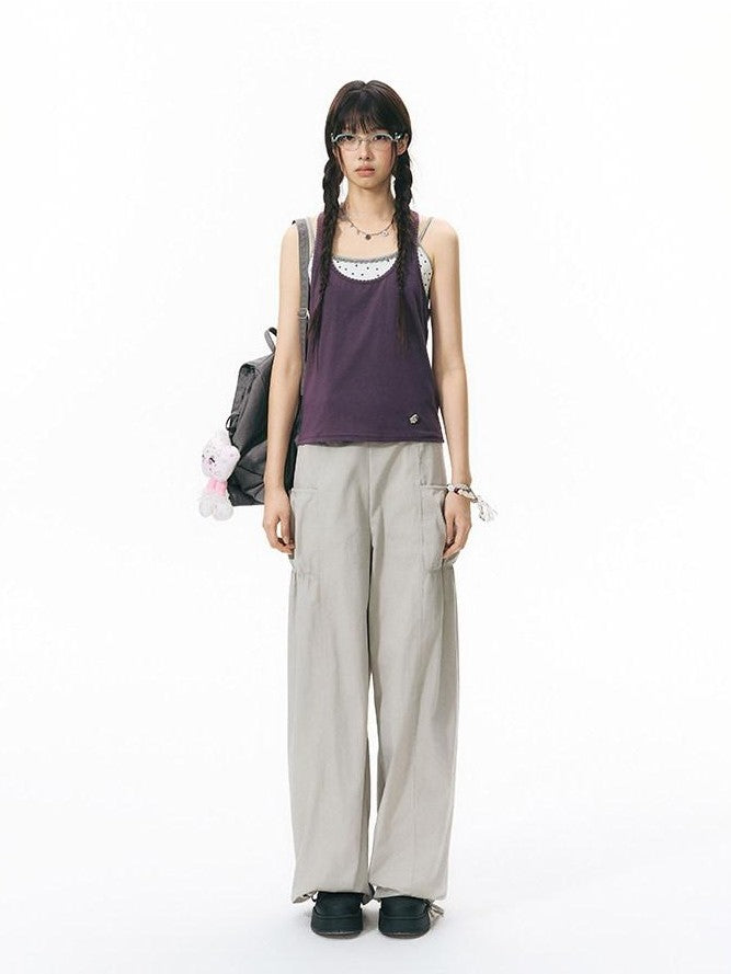 NAPSNAPS Low Rise Patchwork Breathable Pockets Wide Leg Women&