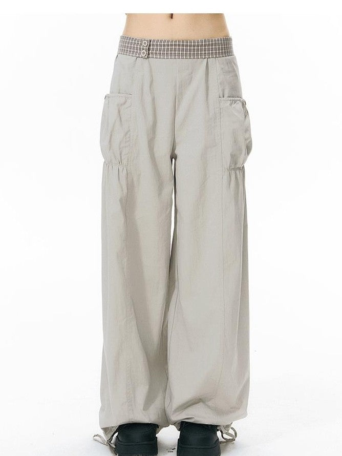 NAPSNAPS Low Rise Patchwork Breathable Pockets Wide Leg Women&
