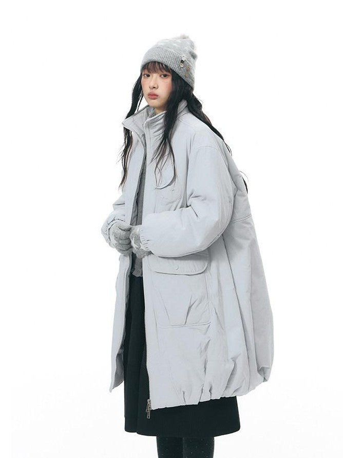 NAPSNAPS Mid Length Stand Collar Large Pocket Straight Fit Women&