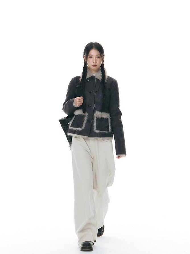 NAPSNAPS Mid Length Toggle Faux Fur Lapel Slim Women&