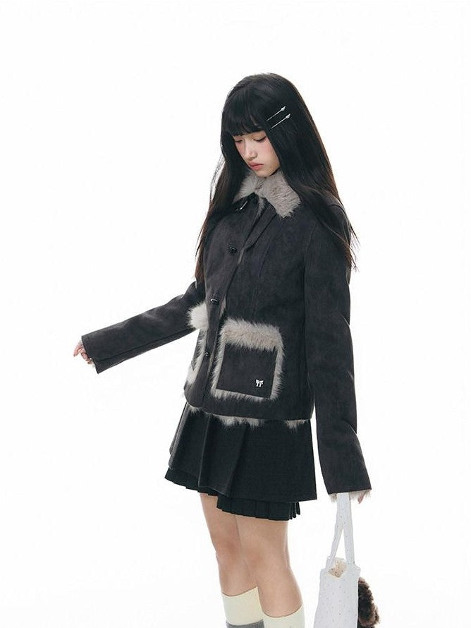 NAPSNAPS Mid Length Toggle Faux Fur Lapel Slim Women&