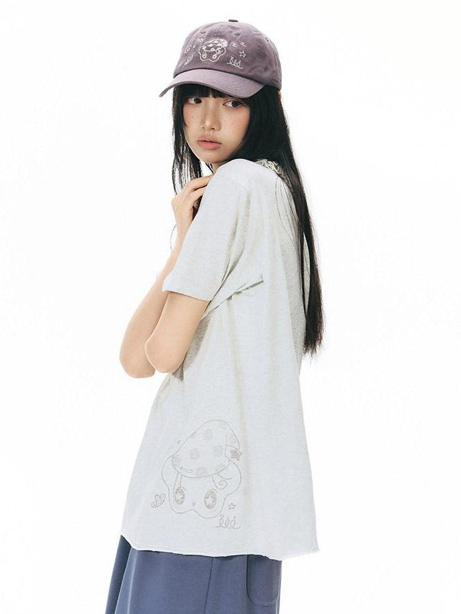 NAPSNAPS Mottled Cream Printed Ruffle Edge Asymmetric Women&