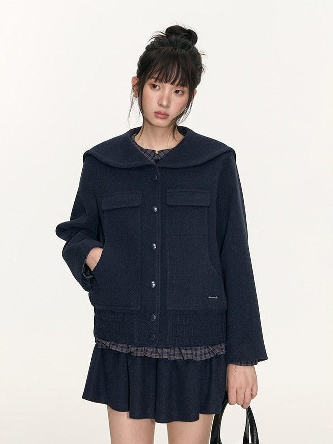 NAPSNAPS Navy Plaid Lace Trim Detachable Layered Doll Collar Women&