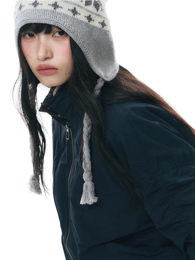 NAPSNAPS Navy Pleated Stand Collar Women&
