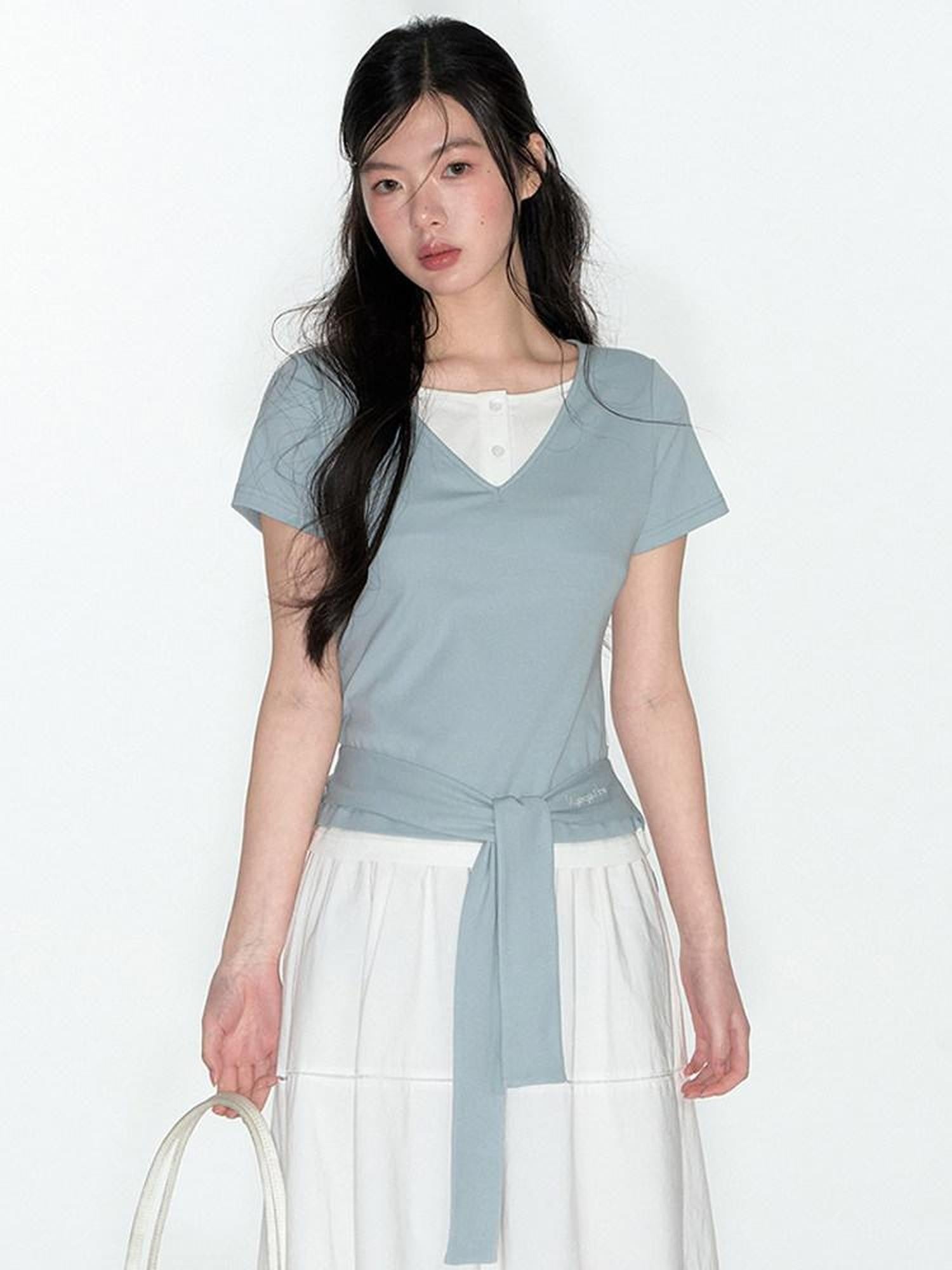 NAPSNAPS Navy White Sailor Collar Spliced Embroidered Women&