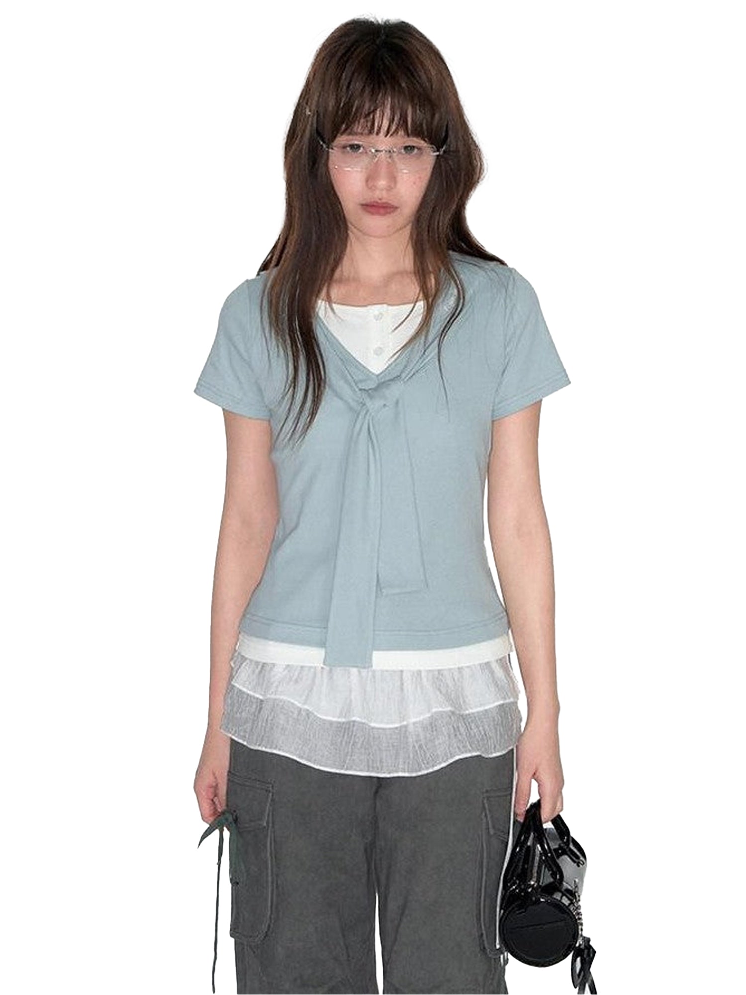 NAPSNAPS Navy White Sailor Collar Spliced Embroidered Women&