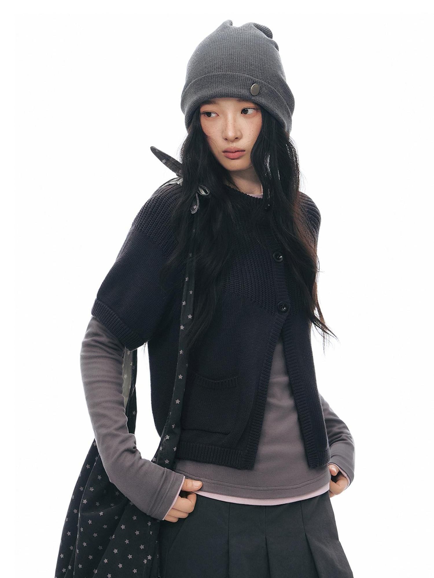 NAPSNAPS Patchwork Pockets Raglan Elbow Sleeve Round Neck Women&