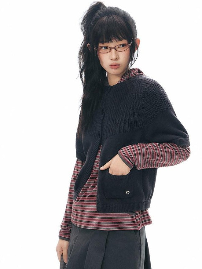 NAPSNAPS Patchwork Pockets Raglan Elbow Sleeve Round Neck Women&