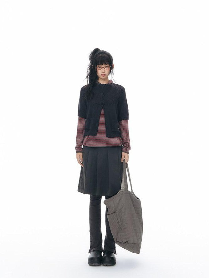 NAPSNAPS Patchwork Pockets Raglan Elbow Sleeve Round Neck Women&