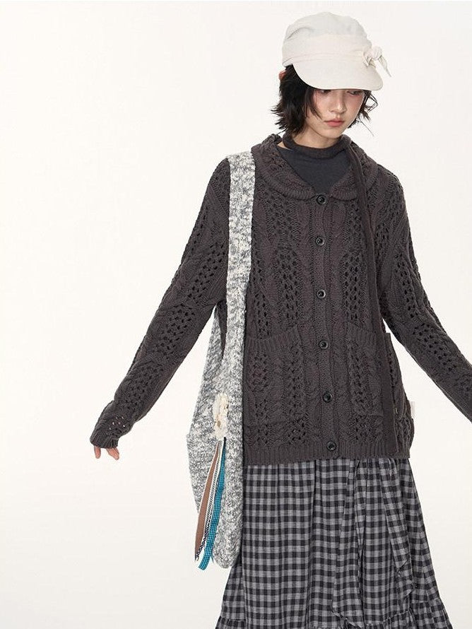 NAPSNAPS Petal Collar Openwork Jacquard Chunky Knit Women&