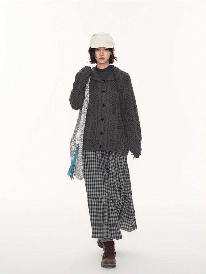 NAPSNAPS Petal Collar Openwork Jacquard Chunky Knit Women&