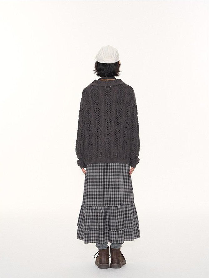 NAPSNAPS Petal Collar Openwork Jacquard Chunky Knit Women&
