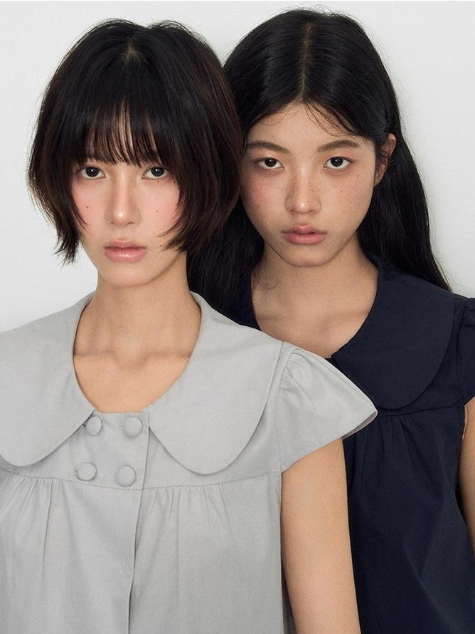 NAPSNAPS Peter Pan Collar Double Row Button Ruffle Edge Women&