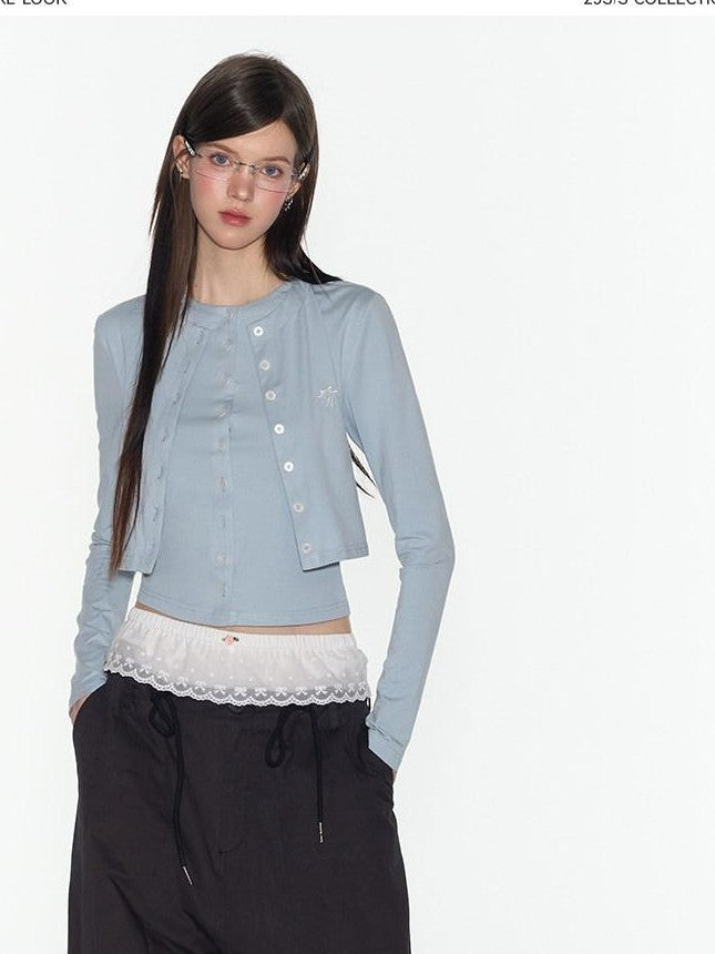NAPSNAPS Pink Faux Layered Spliced Embroidered Women&